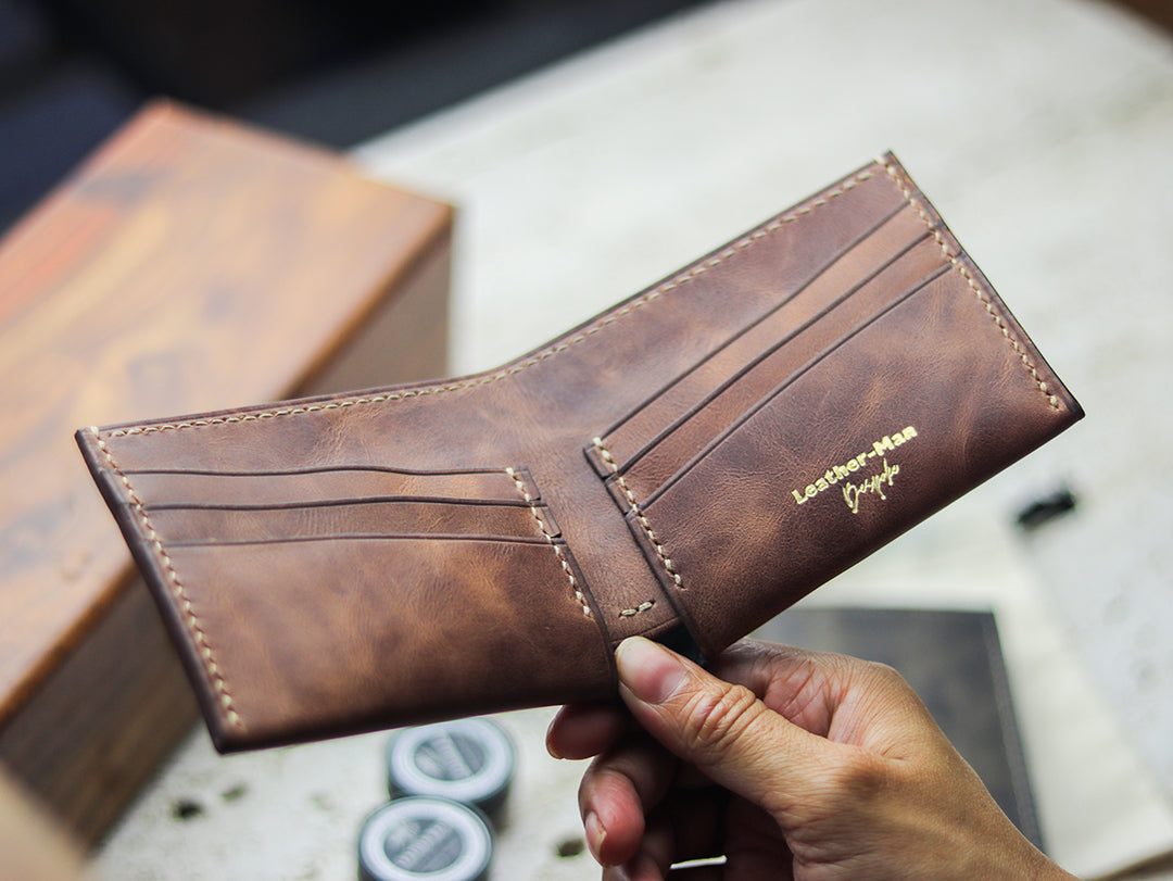 ATTICUS - Rusty Brown Veg Tan Waxed Pull Up Leather